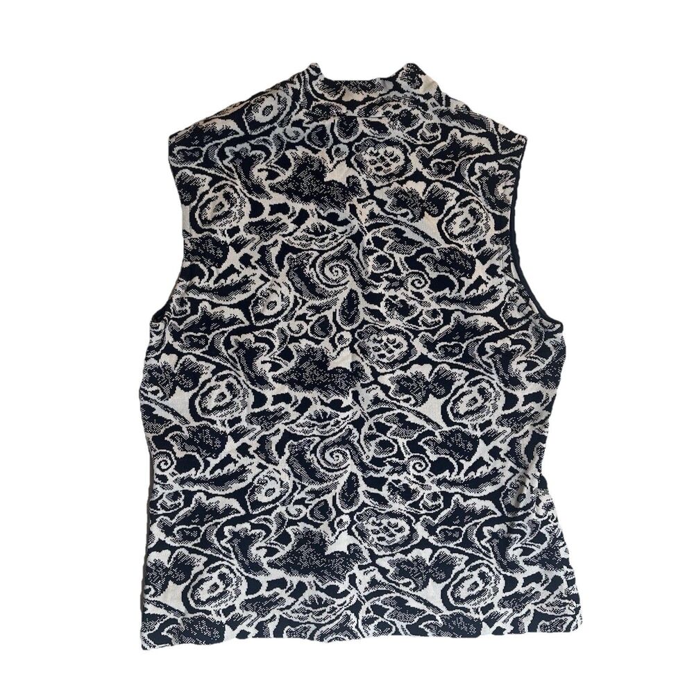 St John Knit Mock Neck Shell Navy White Pattern Size Small S